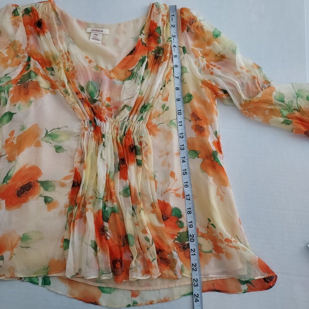 Sundance Sylvan Silk V-Neck Floral Print Balloon Sleeve Top Size PM - Picture 8 of 11
